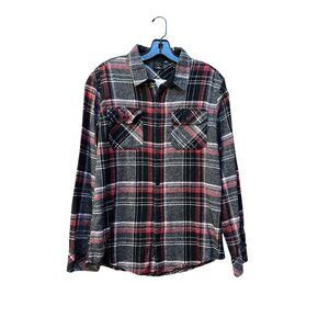 Burnside Men's Plaid Flannel Shirt Skater Button Down Gray Red Western Medium